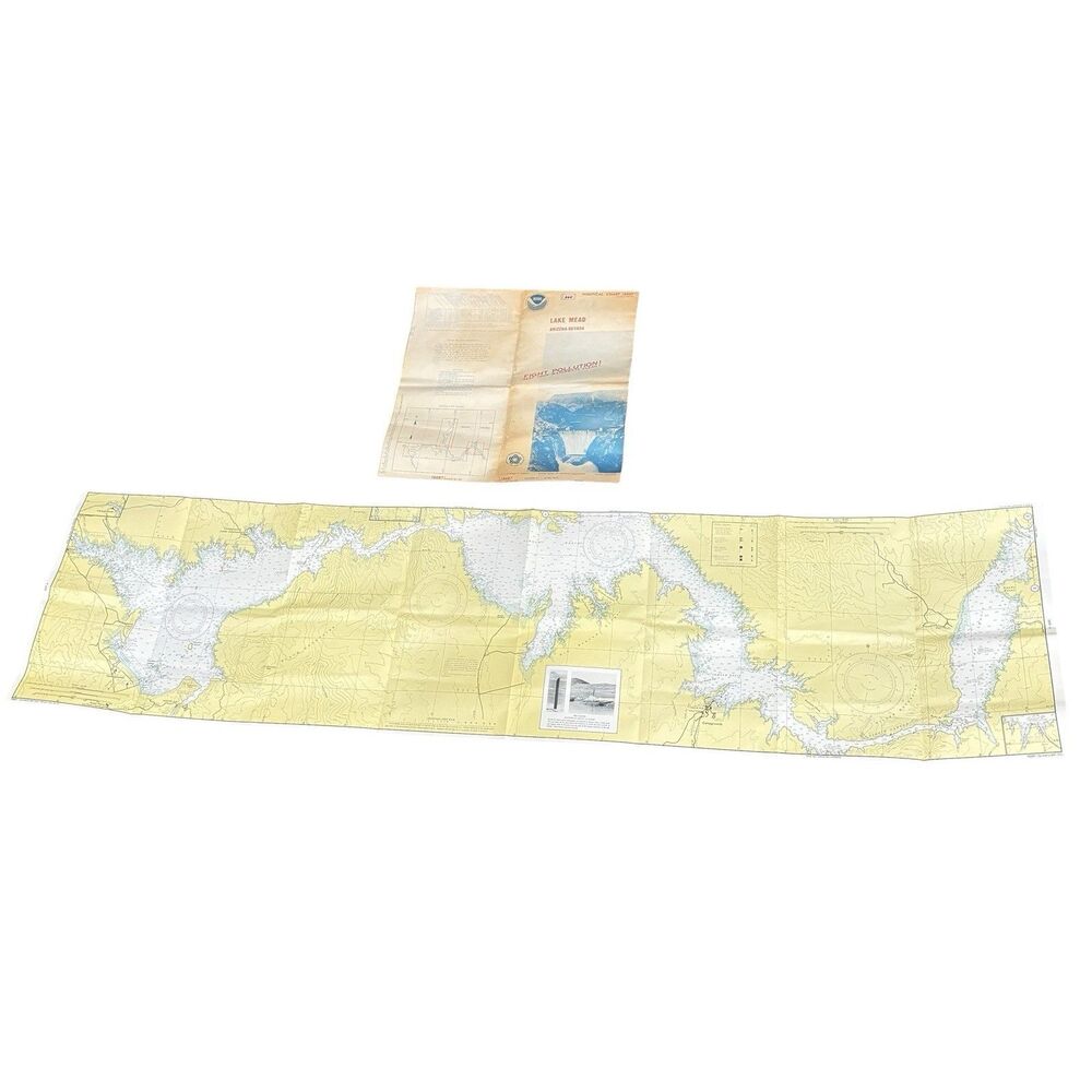 Lake Mead NOAA Nautical Chart Poster Arizona Nevada Map 1975 Commerce Vintage